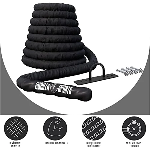 GORILLA SPORTS BATTLE ROPE 9M - 9, 12 OU 15 MÈTRES