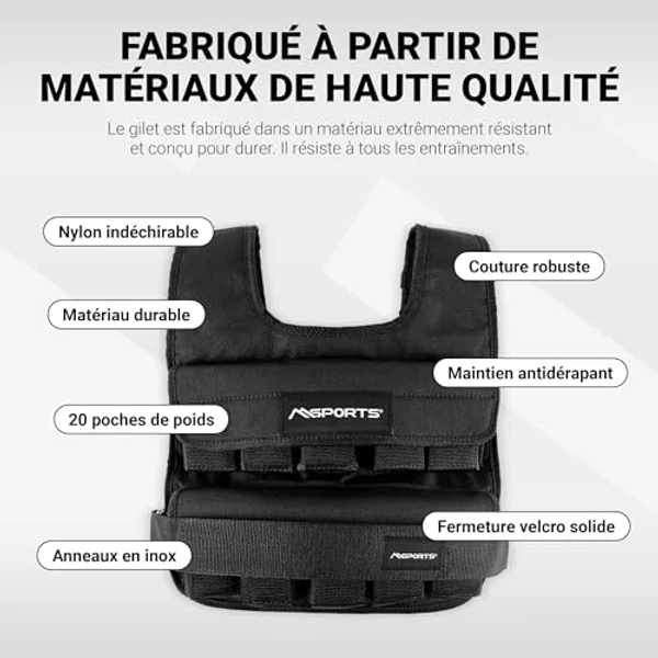 MSPORTS GILET LESTÉ RÉGLABLE 5-30KG - TOUTES MORPHOLOGIES