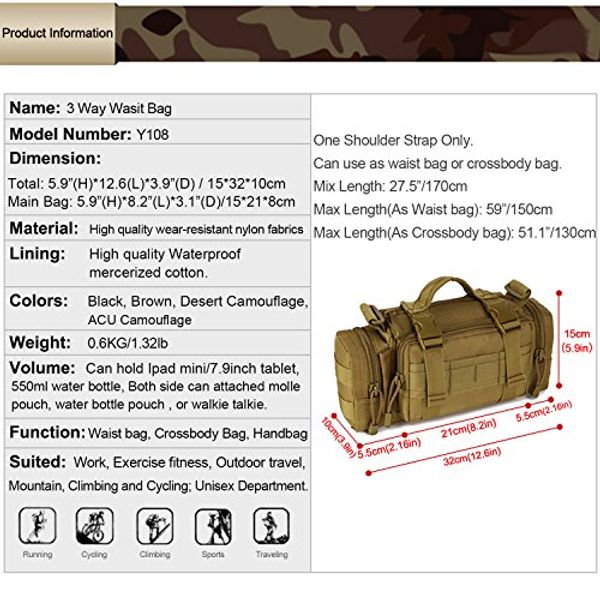 PROTECTOR PLUS SAC BANANE TACTIQUE - COMPARTIMENTS MULTIPLES + MOLLE