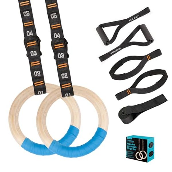 VULKEN ANNEAUX GYMNASTIQUE BOIS 32MM - SANGLES NUMÉROTÉES : RÉGLAGE INSTANTANÉ