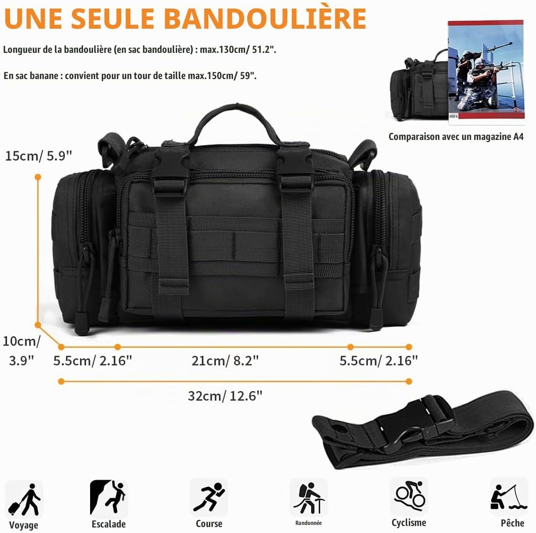 VOS ESSENTIELS À PORTÉE DE MAIN HUNTVP SAC BANANE TACTIQUE NOIR - VOS ESSENTIELS À PORTÉE DE MAIN