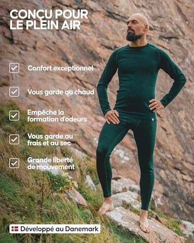 DANISH ENDURANCE SOUS-VÊTEMENTS THERMIQUES MÉRINOS - HAUT + BAS EN UN SEUL ACHAT