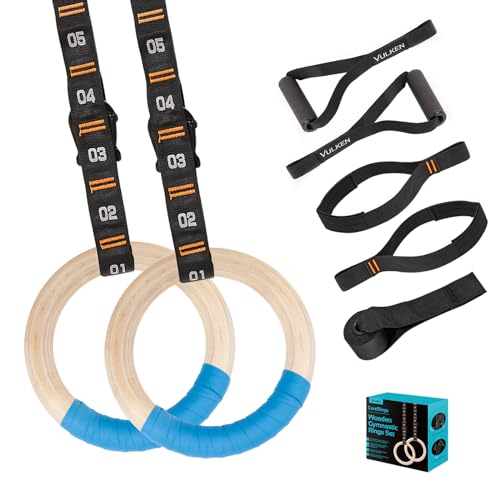 VULKEN ANNEAUX GYMNASTIQUE BOIS 32MM - SANGLES NUMÉROTÉES : RÉGLAGE INSTANTANÉ
